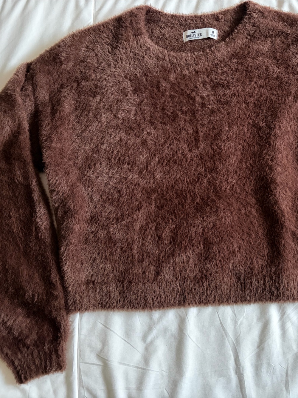 Hollister Women's Fuzzy Crewneck Sweater in Chocolate Brown